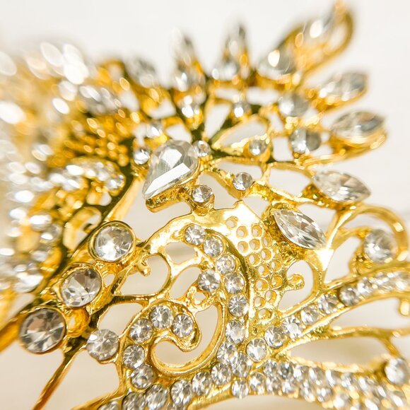 Clear Crystal Masquerade Mask with Stick, Gold Masquerade Mask, Wedding Party - Picture 5 of 6